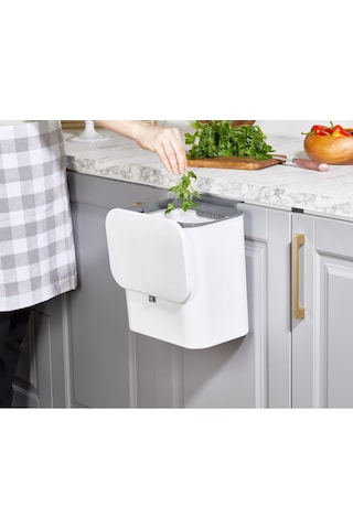 Suntel 15 Litre Fonksiyonel Kapaklı Banyo Ve Mutfak Tezgahüstü Çöp Kovası Dolap Ve Duvar Aparatlı 15 Lt Beyaz