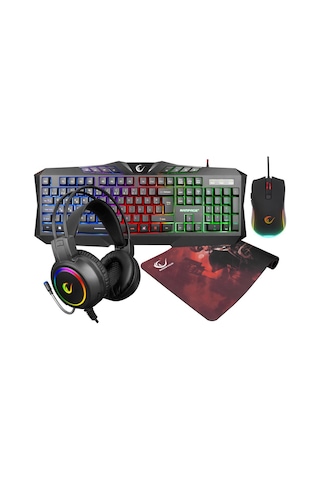 Rampage Km-404 Argentı Rainbow Aydınlatmalı Usb Gaming Combo Q Klavye + Kulaklık + Mouse + Mousepad Optik