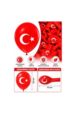 Atatüklü Ve Bayraklı Balon 40 Adet Ata Balon Süsleme 29 Ekim 23 Nisan Kırmızı Beyaz Balon Bayrak Balon Bayram Beyaz - Kırmızı