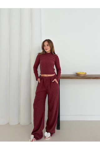By Mop Balıkçı Yaka Örme Takım Bordo St265865 Bordo