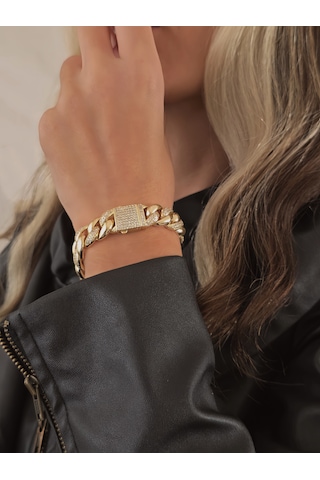 Eva Takı Store Küba Zinciri 14k Vip Seri Cuban Lınk Hip Hop Rhinestone Çelik Bileklik Altın
