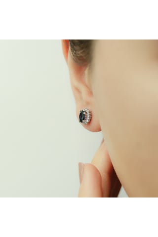 Lova Pırlantalı Oval Safir Anturaj Küpe - 3040014