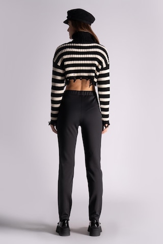 Braccas Kadın Yandan Cepli Beli Lastikli Slim Fit Jogger Pantolon Siyah Siyah