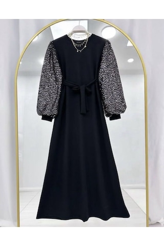 Lovie Moda Kadın Kolu Pul Paletli Elbise Siyah
