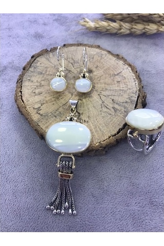 Sedef Taşlı Gümüş Set 925 Ayar Taş (512163662)