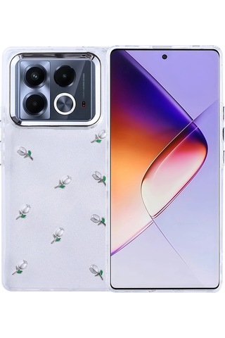 İnfinix Note 40 4g Kılıf Airbag Tasarımlı Simli Şeffaf Zore Kutup Kapak Lale