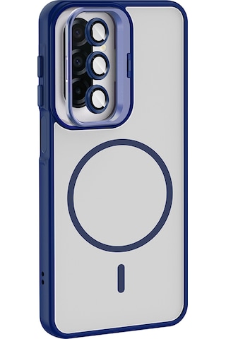 Galaxy Uyumlu A17 Kılıf Standlı Ve Kamera Lens li Mkst Etro Kapak - Gri Gri