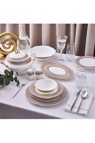 Aryıldız Majestic 60 Parça 12 Kişilik Yemek Takımı Beyaz - Gold