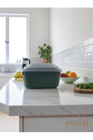 Eveda Snaplid Line Dikdörtgen Üçlü Set Yeşil Düz