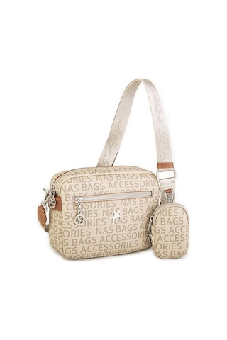 Nas Bag Kadın Çapraz Çanta Mini Cüzdanlı Ayarlanabilir Askılı Vizon Taba Yazılı Taba