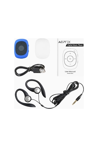 Agptek Mini Clip 64gb Mp3 Çalar Kulaklıklı Mavi Mp3 Player