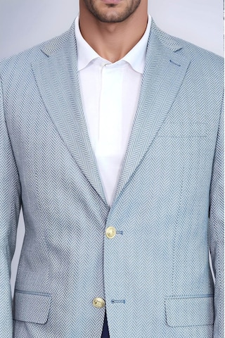 Açık Mavi Balıksırtı Desenli Gold Renk Metal Düğmeli Slim Fit Erkek Blazer Ceket - Wessi Navy Blue