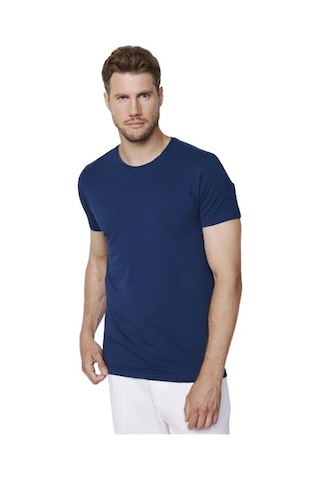 Tudors 27633 Slim Fit Bisiklet Yaka Düz Basic Kısa Kol Erkek Tişört - Lacivert