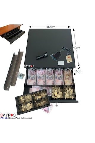 5 Geniş Kağıt Para Gözlü Açma Butonlu Ve Montaj Askılı Takım Halinde Para Çekmecesi 40,5x42x11cm