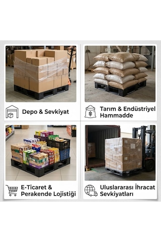 80x120x13 Cm Plastik Palet Siyah İç İçe Geçmeli I Yük Taşıma
