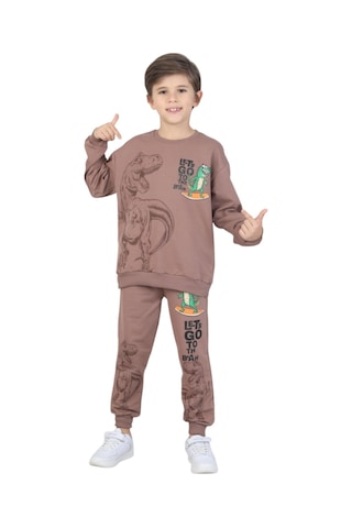 Erdem Kıds Erkek Çocuk Dinozor Baskılı Pijama Takımı İki İplik Eşofman Takımı Okul İkili Takım Tarçın Tarçın