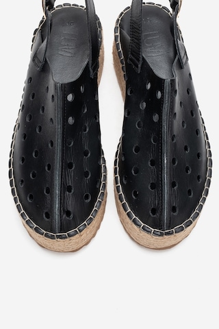 Luvishoes Fraga Siyah Cilt Hakiki Deri Kadın Hasır Dolgu Taban Sandalet Siyah