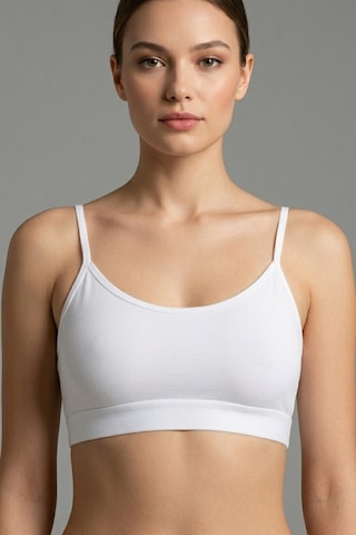 Mataş Kadın İnce İp Askılı Pedli Pamuklu Büstiyer Crop Bralette Beyaz