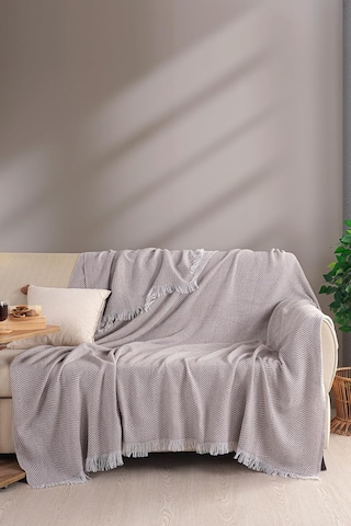Lexroo Carden Organik Pamuklu Kaymaz Koltuk Örtüsü Desenli 200x230 Cm Kanepe Çekyat Buldan Bezi Bej