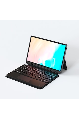 Samsung Galaxy Uyumlu Tab S10 Fe Plus Tablet Kılıf Bluetooh Bağlantılı Stand Klavyeli Tablet Touch Pad Yumuşak Tuş Siyah