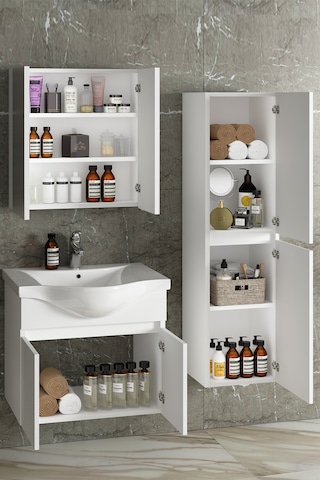 Yıldız 65+35 Cm Beyaz Mdf Lavabolu Asma Banyo Dolabı Takımı Beyaz