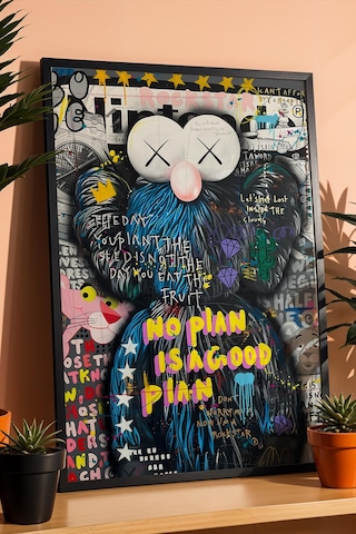 No Plan Is A Good Plan Çerçeveli Tablo Kaws Bff Pink Panther Cafe Ve Konsept Mekan Dekoru Street Art