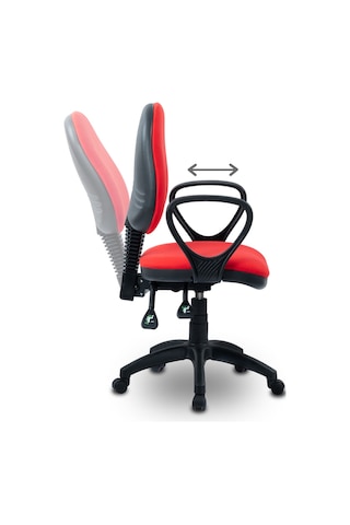 Ofiscombin Ofis Büro Sırt Ayarlanabilir Döner Tekerlekli Öğrenci Ders Çalışma Koltuğu Kirmizi Kumaş 00047499202