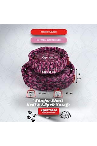 Xpermate Sünger Simit Küçük Irk Köpek Kedi Yatağı 45 Cm Kamuflaj