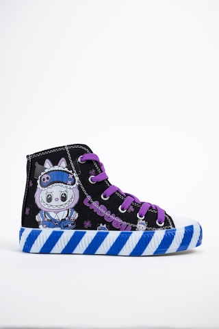 Scarpe Magiche Labubu Desenli Keten Bilekli Fermuarlı Çocuk Sneaker 31-35 Numara Arası Işıksızdır Siyah