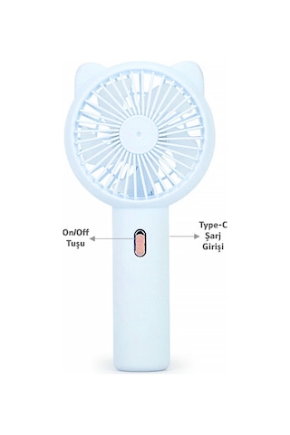 3 Modlu Şarjlı El Fanı 3 Kademe Seyahat Masaüstü Vantilatör Taşınabilir Mini Fan Mavi F136