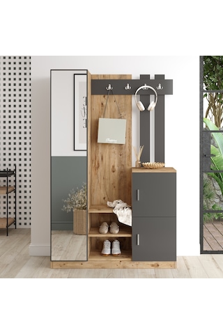 Robinhome Robin Home Liva Aynalı Vestiyer Portmanto Ayakkabılık Çam-Gri