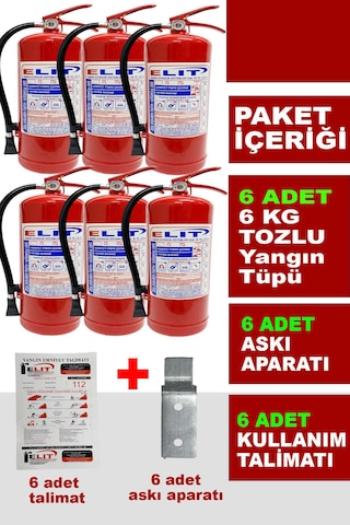6 Kg Tozlu Yangın Söndürme Tüpü Askı Aparatı + Talimat Dahil Ruhsata Uygun 6'lı Paket