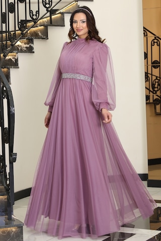 Alia Şık Taş Detaylı Büyük Beden Tesettür Abiye - Alya Lavanta
