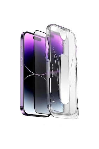 Apple iPhone 15 Pro Max Uyumlu Tam Kaplayan Siyah Çerçeveli Magic Ekran Koruyucu Cam Kolay Uygulama Aparatlı