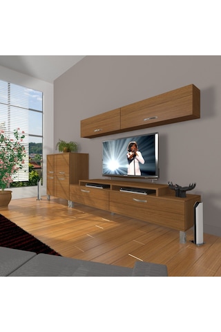 Decoraktiv Ekoflex 6y Slm Krom Ayaklı Tv Ünitesi Tv Sehpası Ceviz