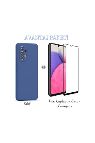 Samsung Galaxy Uyumlu A33 5g Esnek Dayanıklı Soft Tasarım Kılıf Ve Tam Kaplayan Ekran Koruyucu Col177965-mavi