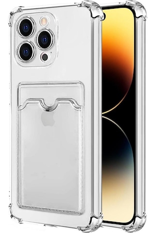 Apple iPhone 16 Pro Uyumlu Kılıf Darbe Emici Köşe Korumalı Kartlıklı Cüzdanlı Silikon Kapak Şeffaf