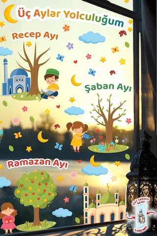 Üç Aylar Yolculuğum Sticker Seti Recep Şaban Ramazan Ayı Çift Taraflı Cam Duvar Sticker Dijital Baskı