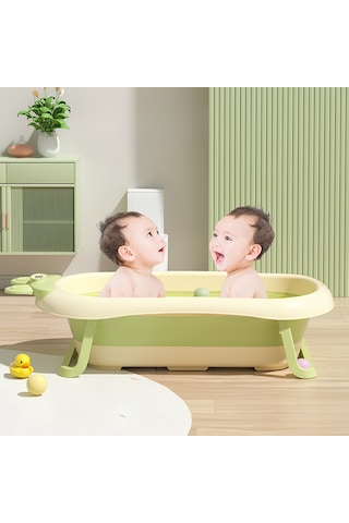 Katlanabilir Termometreli Bebek Küveti Filesi Bebek Havuzu Yeşil