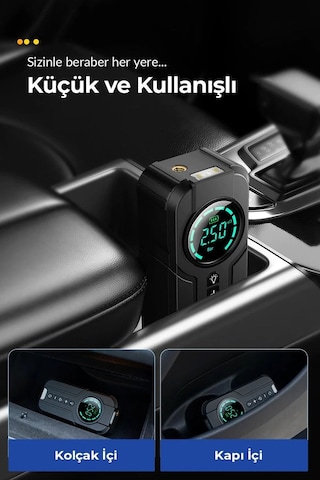 Volemi Vm-726 4'ü 1 Arada Taşınabilir Şarjlı Akü Takviye Cihazı Ve Lastik Şişirme Pompası 10000mah Powerba