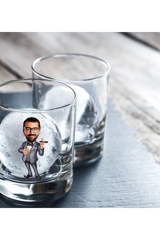 Kişiye Özel Renkli Baskılı Erkek Patron Karikatürlü Viski Bardağı Çok Renkli