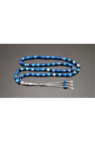 99Lu Namaz Tesbihi - Mavi Akik Doğaltaş Tesbih - 8 MM Küre Kesim