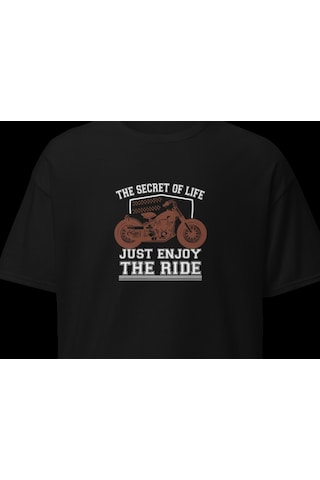 Wildstyle Just Enjoy The Ride Motosiklet Vintage Özgürlük Baskılı Unisex Bisiklet Yaka Pamuklu Tişört - Siyah