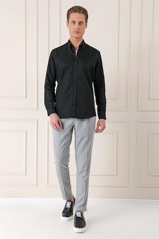 Efor Slim Fit Düğmeli Yaka Dokulu Pamuklu Klasik Siyah Gömlek Gk 717 Siyah