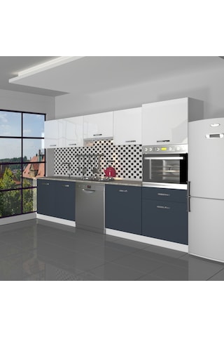 Decoraktiv Elite 280 Ankastre Boy Dolaplı Mdf Hazır Mutfak Dolabı - Tezgah Dahil - Antrasit - Beyaz