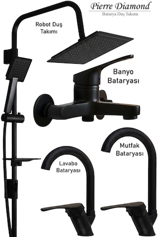 0-05 Mutfak Banyo Lavabo Bataryası Robot Duş Takımı Musluk Armatür Siyah Krom Gold Beyaz Siyah