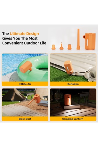 Tenfowee Portatif Li-pillu 50w Hızlı Şişirici-üfleyici, 30000rpm Motor, 280l/dak, 2 Vites, Işık Fonksiyonu, Type-c Şarj, 4 Uç, 2000mah, Turuncu