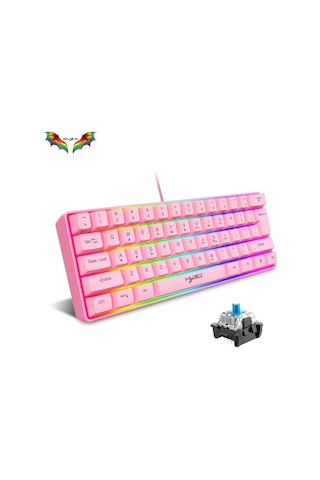 Q60 Blue Switch Mini Rgb Oyun Klavyesi Gaming Mekanik 62 Tuşlu 18 Rgb Led Usb Tip-c Kablosu Pembe1