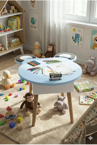 Çocuk Masası Happy Face 50 60 48 CM Oyun, Boyama ve Etkinlik Masası Mavi