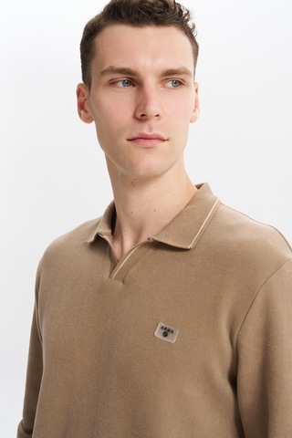 AR-MA Arma Erkek Regular Fit Polo Yaka Sweatshirt Karbon Fırçalı Selanik, %65 Pamuk %35 Polyester, Düğmesiz Basic K30554698602 Füme - Gri